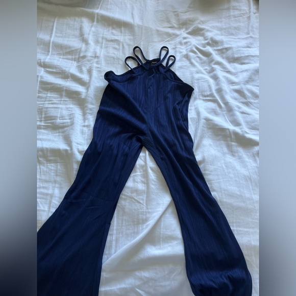 Blue flare pants with waist straps - Picture 1 of 6